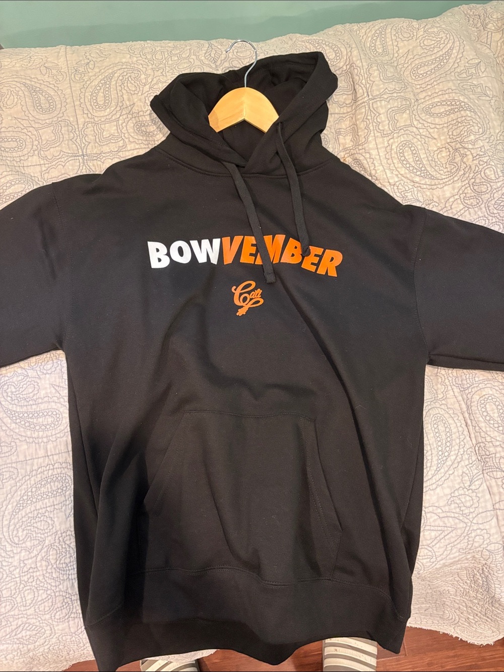 Bowvember Black Crewneck Hoodie with Orange & White Logo